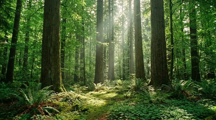 Sunlight through the canopy of a healthy teak and sal forest plantation